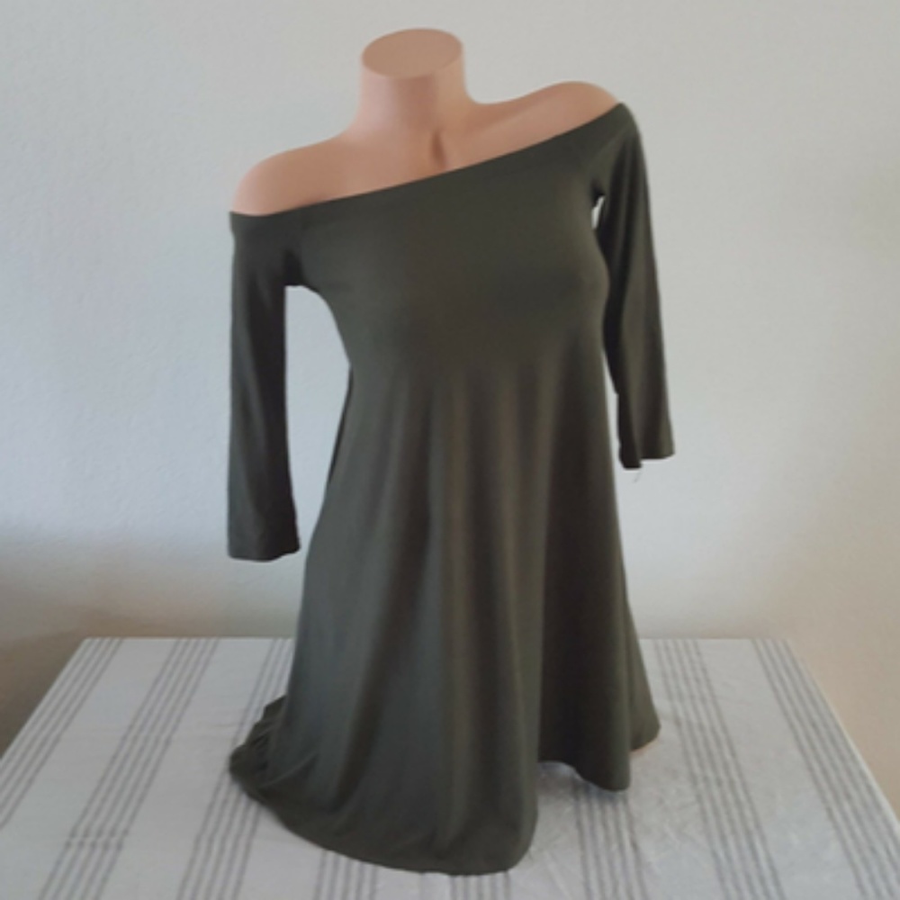Off The Shoulder Dress Olive - Picture 1 of 5